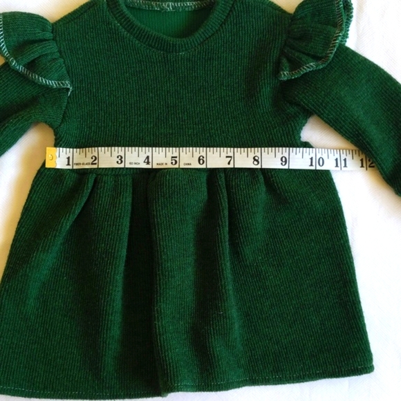 handmade green plush ribbed knit ruffle sweater dress 12-18 months baby girls - Picture 6 of 8